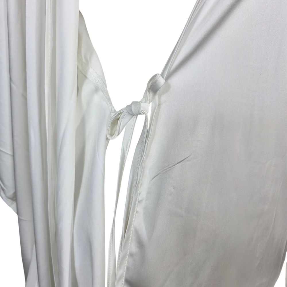 Homebodii Pricilla fringe Luxury White Satin Robe - Picture 6 of 16